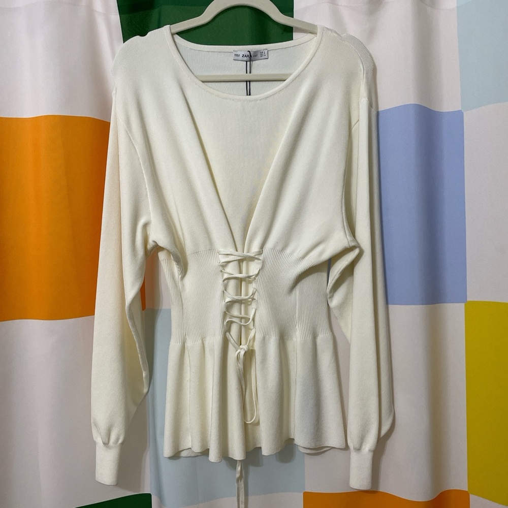 Zara Knit ivory corset sweater NWT